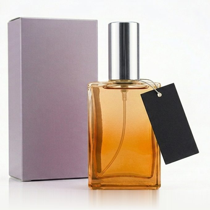 Amber T2M fragrance bottle with silver cap
